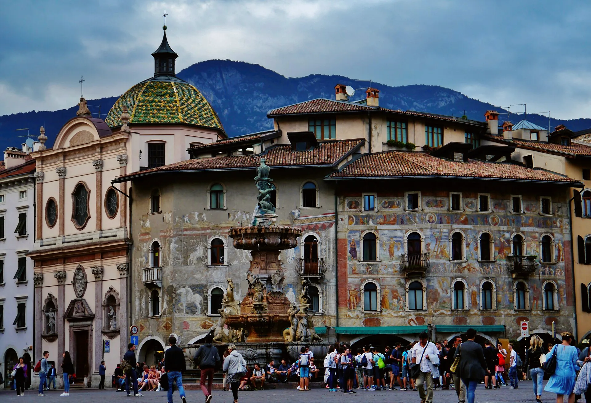 The painted façades of the Case Cazuffi-Rella on Piazza del Duomo in Trento.