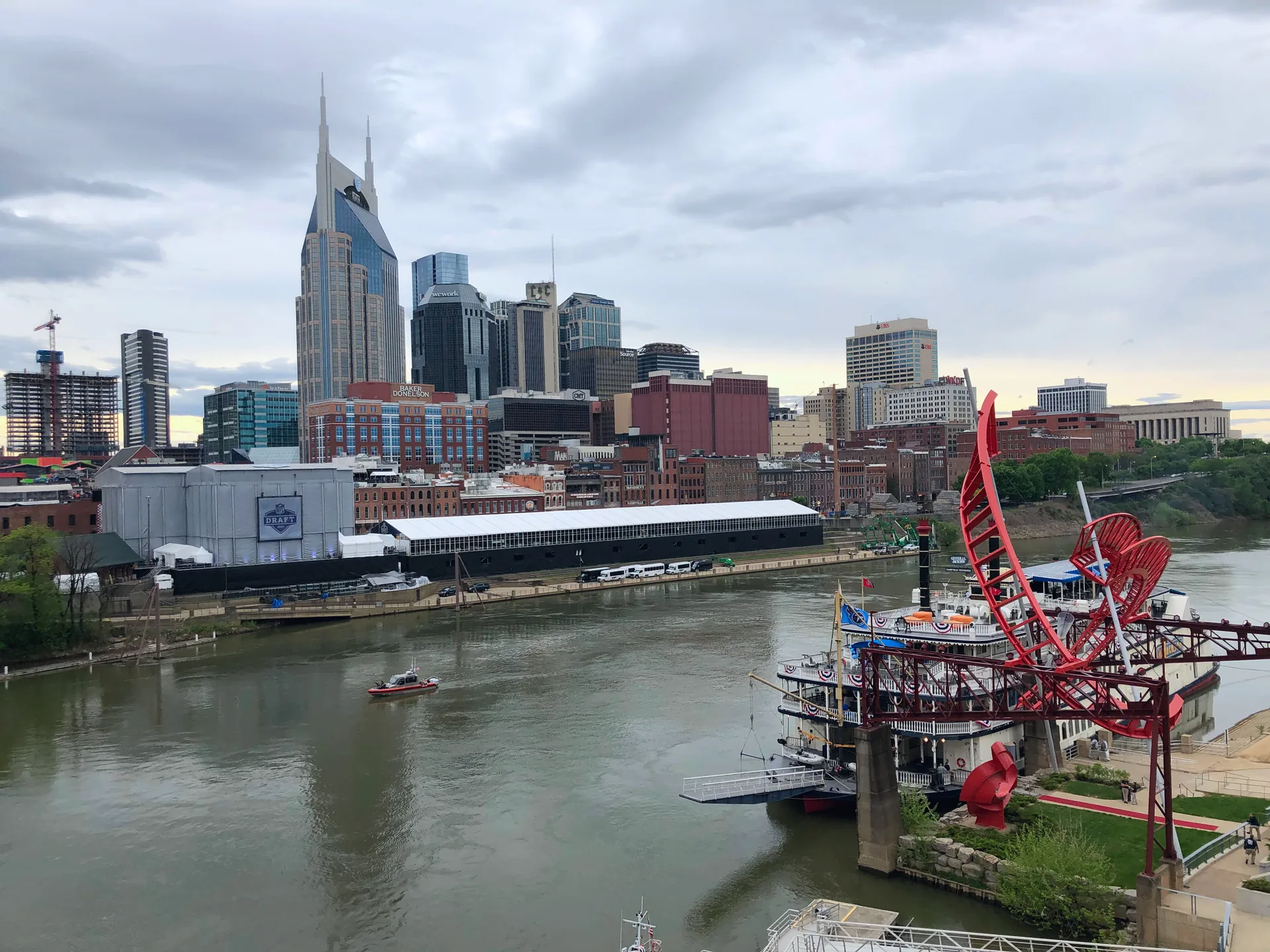 Downtown Nashville and the Cumberland River seen from John Seigenthaler Pedestrian Bridge