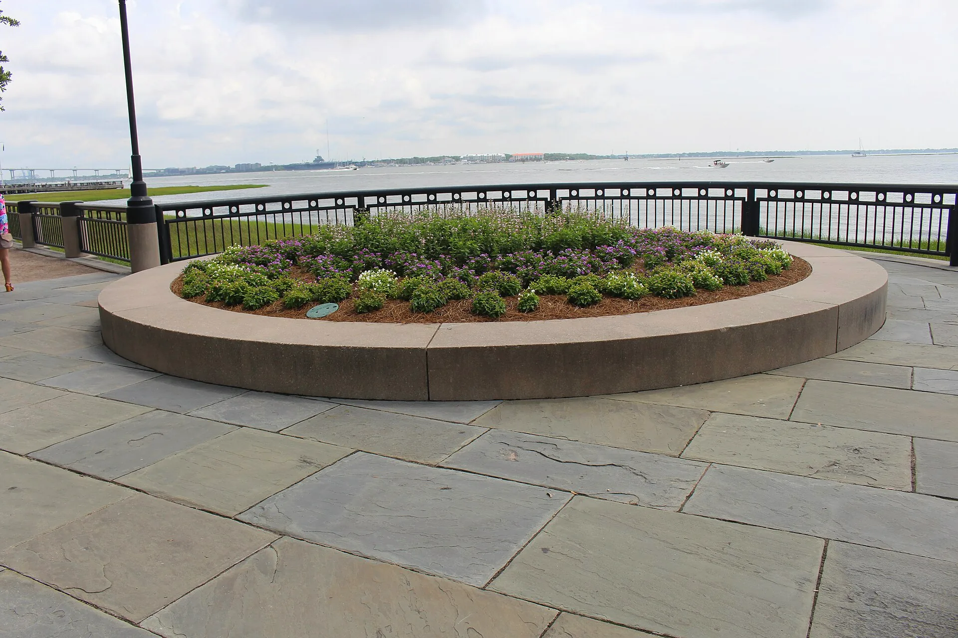 Waterfront Park beside Charleston Harbour, with the park’s waterfront landscape in view.