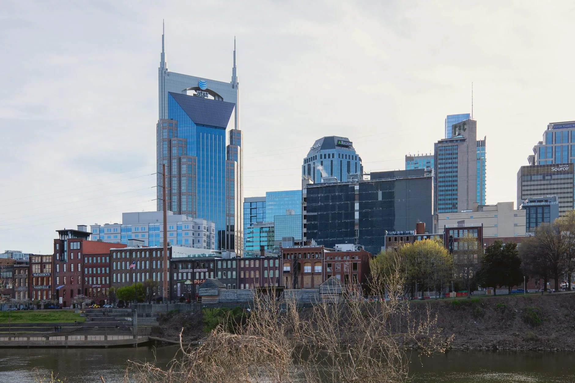 Nashville’s AT&T Building rises above the downtown skyline.