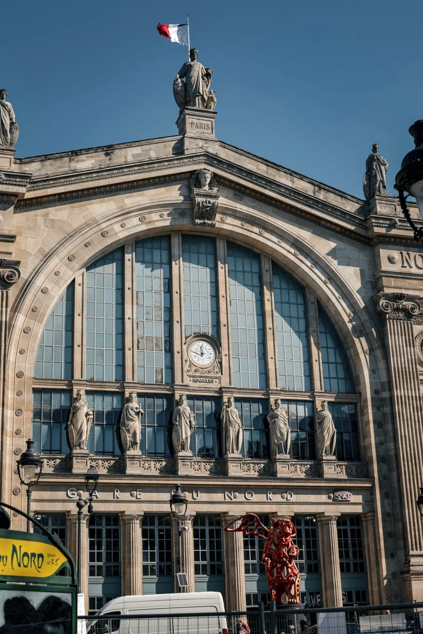 The front façade of Gare du Nord in Paris.